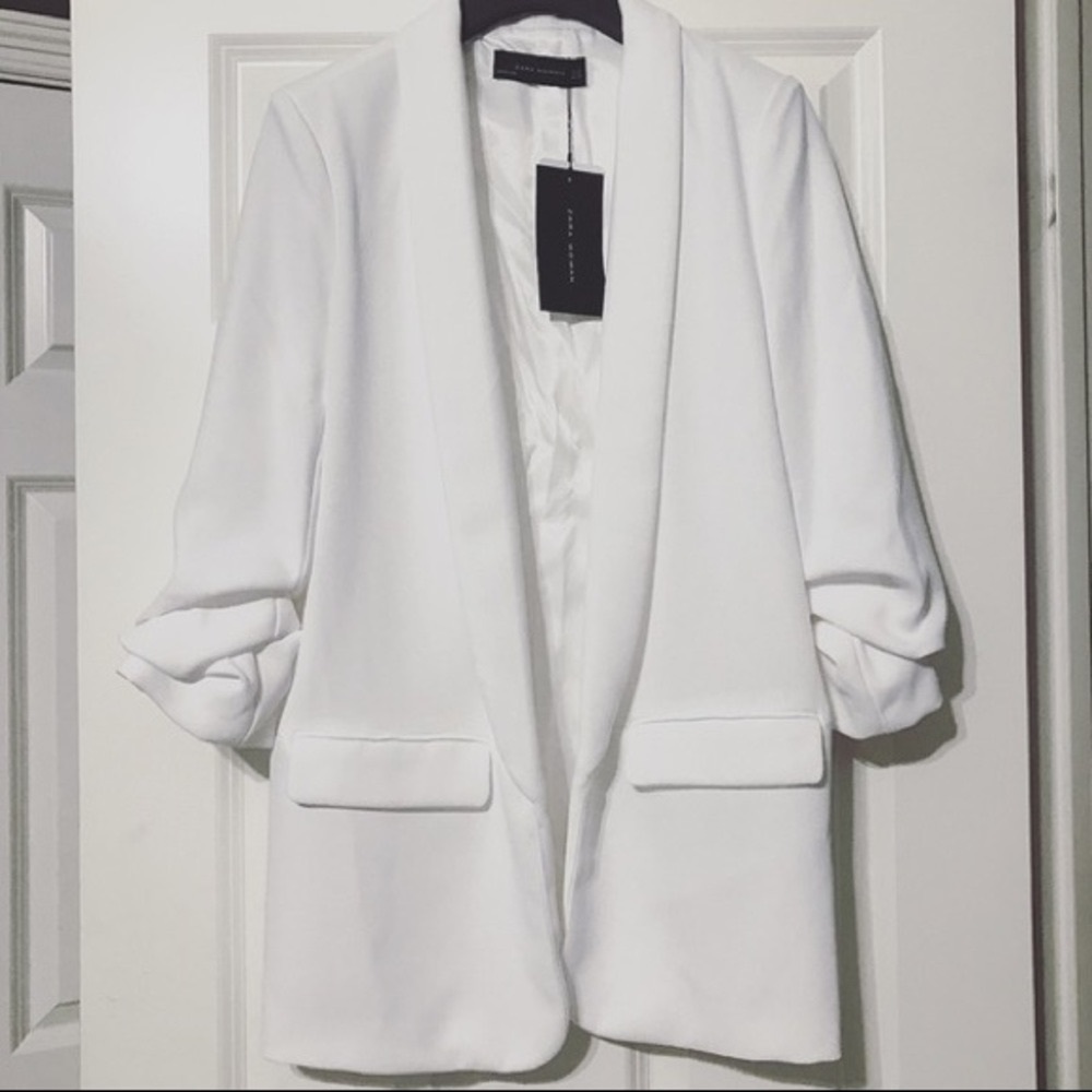 ZARA White Boyfriend Rolled Sleeve Blazer (NWT)